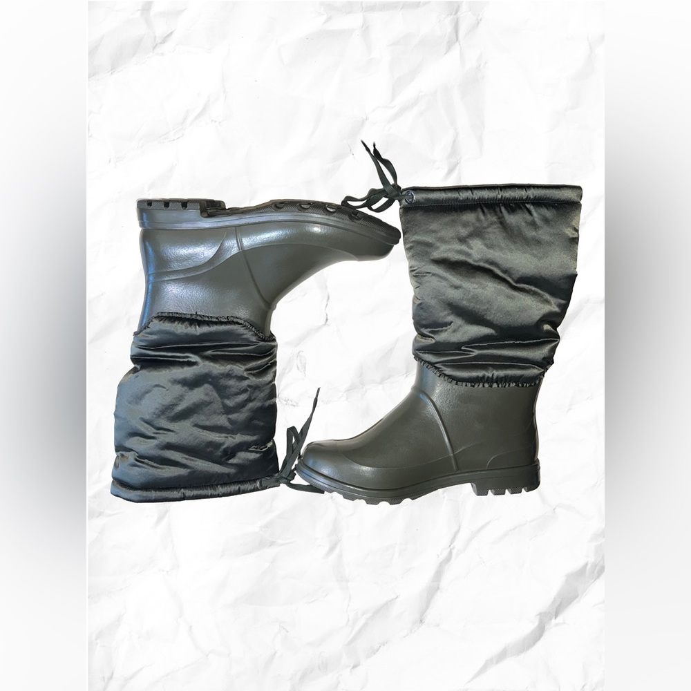 D&G Dolce & Gabbana Khaki Rubber and Nylon Wellington Rain Boots - Picture 6 of 13